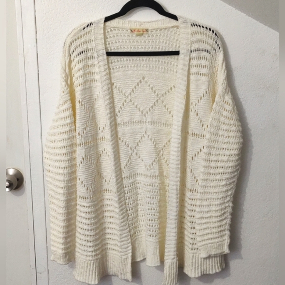 It's Our Time Whie Open-Knit Cardigan Size XL